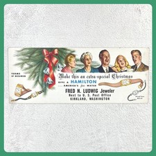1950s Hamilton Watch Advertising Sign 11x28 Cardboard Display Ludwig Jewelry WA picture