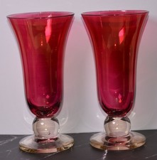 (2) Vintage Clear CRANBERRY Glass Stemmed VASES / CANDLEHOLDERS 8.5