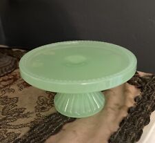 Jadeite Cupcake Stand Mini Pedestal Candle Holder 4” Wide Green Beaded Trim picture