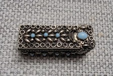 Vintage .800 Sterling Silver & Blue Opal Lipstick Case/Mirror picture