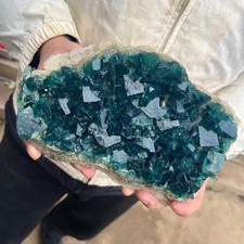5.1LB  Natural cubic green fluorite crystal cluster rough mineral specimen picture