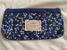 Navy Blue Flower Print Cloth Pencil Case 2 Zippered Pockets - NEW w/out Tags picture