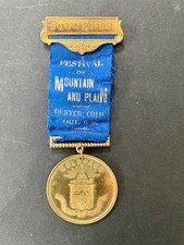 1896 Denver Festival Mountains and Plain Medallion/Ribbon Souvenir picture