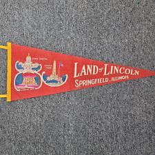 Vintage 1960s Land of Lincoln Springfield IL Red Souvenir Travel Felt Pennant picture
