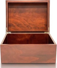 Large Box With Hinged Lid Wood Storage Box With Lid Wooden Keepsake Decorative B picture