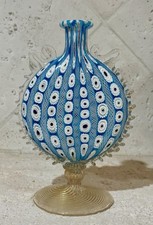 Murano Art Glass Pedestal Vase Millefiori Zanfirico Latticino Gold Venice Italy picture