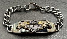 VTG 2002 Harley Davidson Motor Cycles Enamel Eagle Curb Thick Chain Bracelet picture