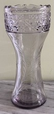 Large Antique Heavy Sun Purple Glass Vase  With Etching 12” Tall picture