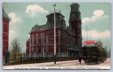 K66/ Columbus Indiana Postcard c1910 C&S Traction Co Trolley Court House 33 picture
