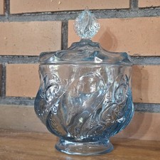 Fenton Blue Paisley Swirl Covered Candy Dish 6.5