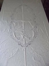 vtg large tablecloth battenburg lace floral oblong rectangle 68x100 SLIGHT FLAW picture