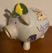 Porcelain Blue PIG PIGGY BANK Money Box Vacation fund picture