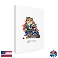 Trademark Fine Art John Hovenstine Christmas Cat with Lights Wrapped Canvas picture
