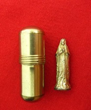 Vintage MARY Pocket Shrine Religious Catholic MARY MINI STATUE & HOLDER picture