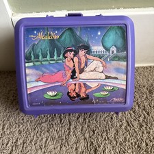 Vintage 1990s Disneys Aladdin Jasmine Plastic Lunch Box Purple USA w/Thermos  picture