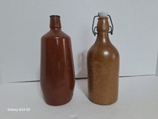 Vintage Stoneware Beer Bottle & Lancers Portugal Wine Bottle Painted Glass picture