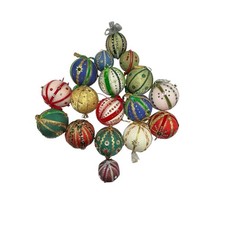 VTG Handmade Christmas Ornaments Set Push Pin Sequin Beaded 4” Victorian Kitsch picture