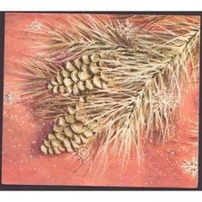 Vintage 1965 Hallmark Christmas Card Pine Cone Snowflake Art Used picture