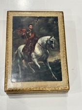 Vtg Italian Florentine Box Wood Playing Card Cigarette Chest Charles V on Horse picture