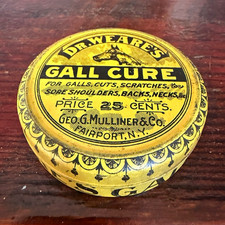 Dr. Weare's Gall Cure Vintage Tin Geo. G. Mulliner Fairport NY 1906 Vet Med FULL picture