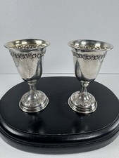 Vintage HAZORFIM Israel 800 Silver Pair Kiddush Cups Gilt Interior 3” picture