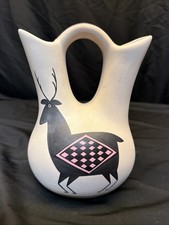 double-spout Pottery, wedding vase featuring a hand-painted black& pink deer picture