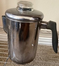 Vintage Flint Ware Ekco Stainless Steel Stovetop Coffee Pot Percolator Pyrex Lid picture