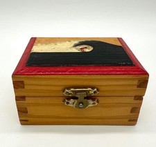 VTG 1981 Signed Handcrafted Wood Keepsake Box Ocean Wave Surf Art Trinket Box picture