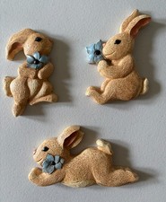 HOMCO 7609 Bunny Rabbit Wall Plaques Set of 3 Vintage Floral Nursery Cottagecore picture