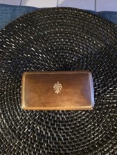 Vtg Fleur De Lis Tooled Leather Gold Gilt Trinket Playing Card Box. 4x2.5x3 Inch picture