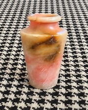 VTG Marked Italy Italian Pink Onyx Marble Mini Vase Carved Stone Italy 3.5” picture