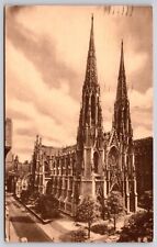 Saint Patricks Cathedral New York Birds Eye View Sepia WOB Vintage PM Postcard picture