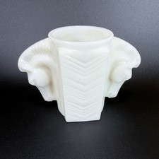 1930s Art Deco Macbeth Evans Double Horse Head Milk Glass Shaving Mug Vase picture