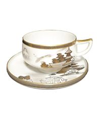 Kutani Eggshell Cup And Saucer Hand Painted Japan Gold & Black picture
