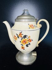 VINTAGE Royal Rochester Teapot w/Chrome Lid/base Hand Painted Untested No Cord picture