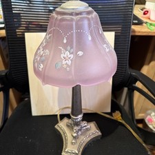 Vintage Fenton Hand Painted Floral Night Stand Lamp Shade with Heavy Base-Works picture