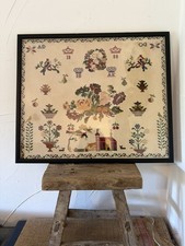 Antique 1888 19th Century British Floral Needlework Embroidery Sampler picture