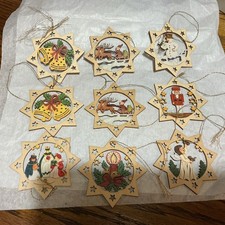 Vintage Ornament Christmas Ulbricht Erzgebirge German Cutout reversible Lot of 9 picture