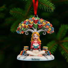 Personalized Girl Reading Books Christmas Ornament Librarian Lover Ornament Gift picture