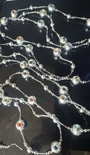 Vintage Silver Multicolor Double Indent Mercury Silvered Glass Bead Garland 180” picture