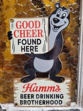 VINTAGE HAMMS PORCELAIN SIGN OLD BEER CAN BEAR ICE HOCKEY MINNESOTA INGRAM RICH picture