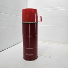 Vintage Revelation Thermos Western Auto Grid Pattern Red MCM Pristine Glass picture