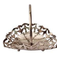 Vintage Ornate Silver Plate Etched Center Reticulated Basket Candy Dish picture