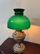 1800's Antique Ornate NEW JUNO #2 Hurricane Parlor Nickel Emerald Oil Lamp Works picture