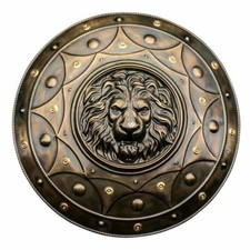 Brown Metal Shield Lion Face Shield Round Armor Shield Greek Spartan Shield LARP picture