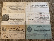 Antique BILLHEADS 19th c. 1870s 1880s NYC Chicago Boston MA ILLUSTRATED Grocer picture