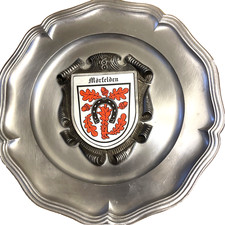 Morfelden German City Seal Ges Gesch Heavy (1.1 lb) Pewter Hanging Plate 9