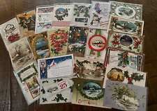 Lot of 22 Vintage~Christmas Postcards with Snowy Cottage & Church~Scenes-k329 picture