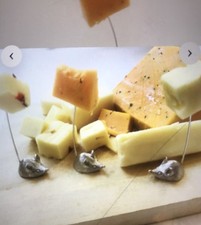 Vintage Napier Rhodium Plated Pewter Mouse Cheese Picks Set 7, Mid Century  picture