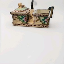 Unique Vintage Japanese Creamer And Sugar Set On Handles Tray picture